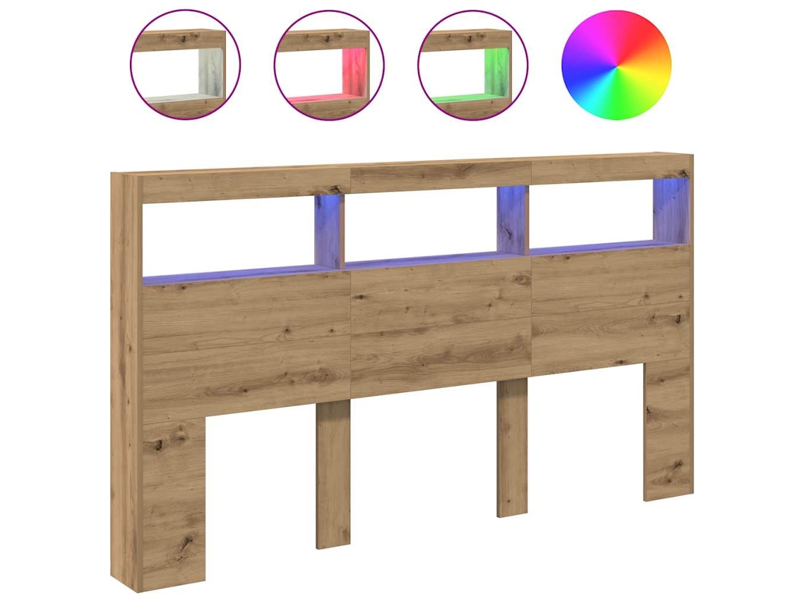 Armário Cabeceira com Luzes Led 180x17x102 cm Carvalho Artisiano MAISON EXCLUSIVE