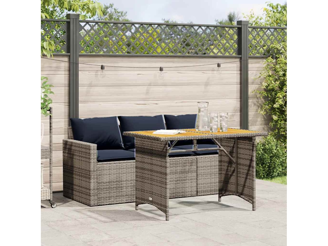 Vidaxl 2 Pcs Conjunto De Jantar P/ Jardim C/ Almofadões Vime Pe Cinza