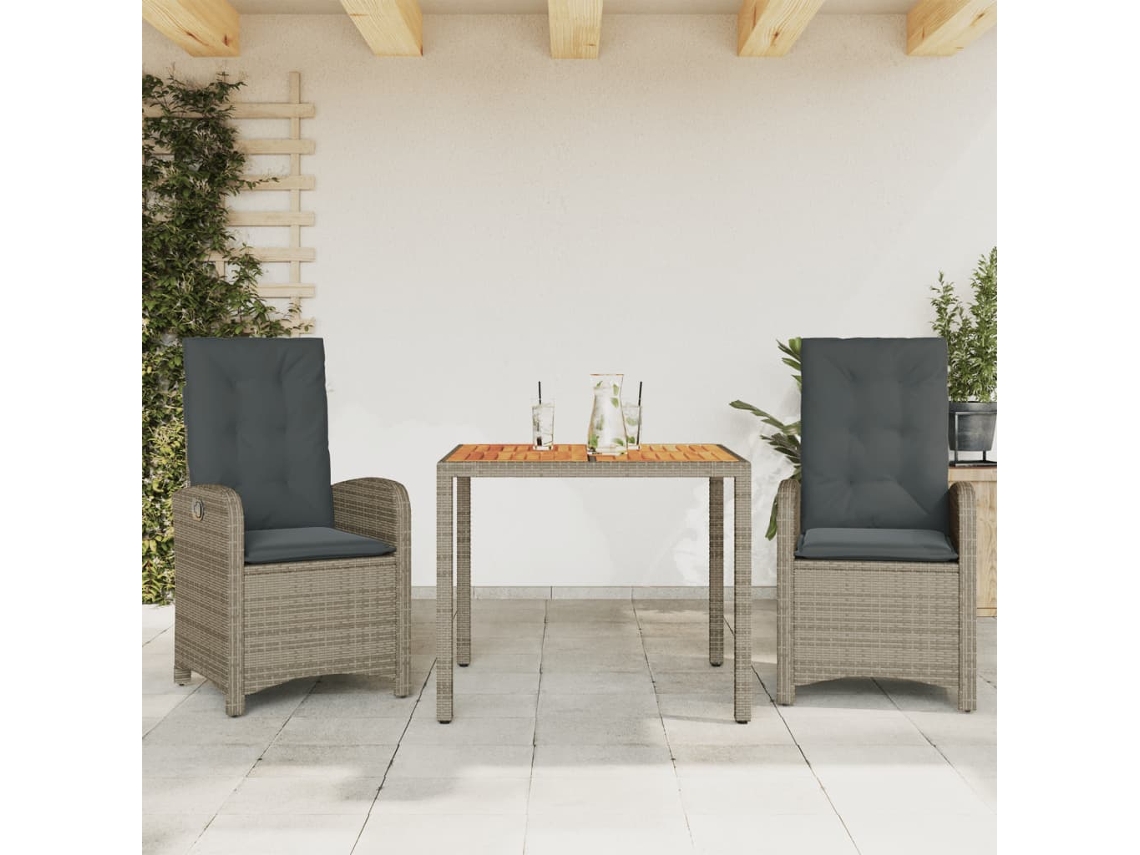 Conjunto 3 Peças Jantar P/ Jardim C/ Almofadões Vime Pe Cinza Dkd Home Decor