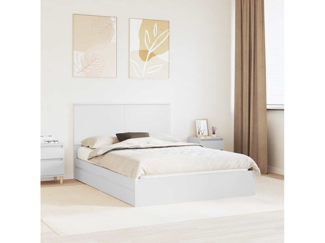 Vidaxl Cama Com Armazenamento Branco 140 X 200 Cm Derivados De Madeira
