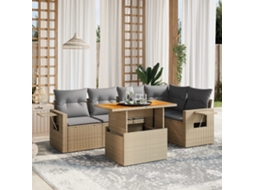 Vidaxl 6 Pcs Conjunto De Sofás P/ Jardim Com Almofadões Vime Pe Bege