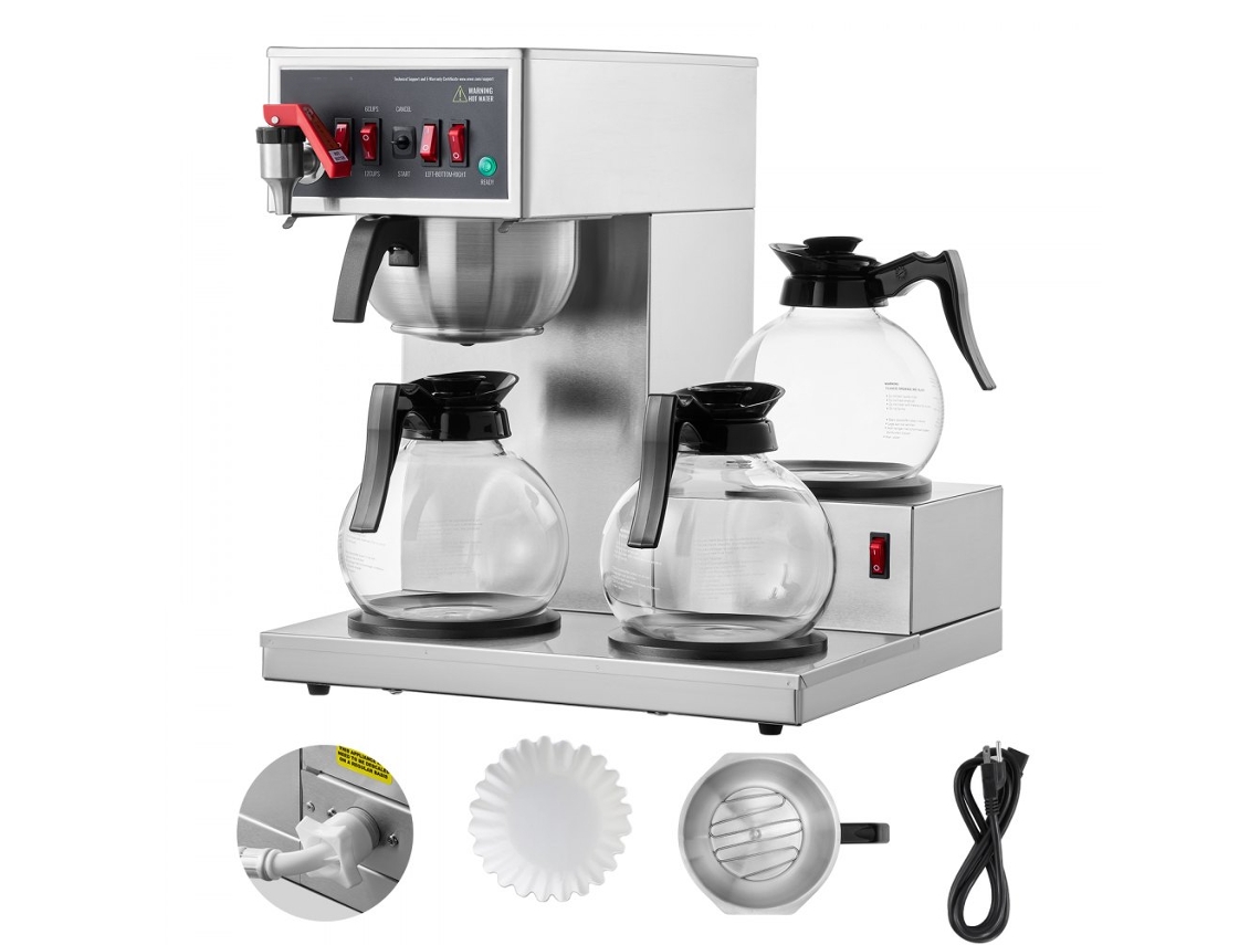 Cafeteira Profissional Com 3 Placas, Reservatório De 2,8l E Jarras De Vidro Tekmaquinas