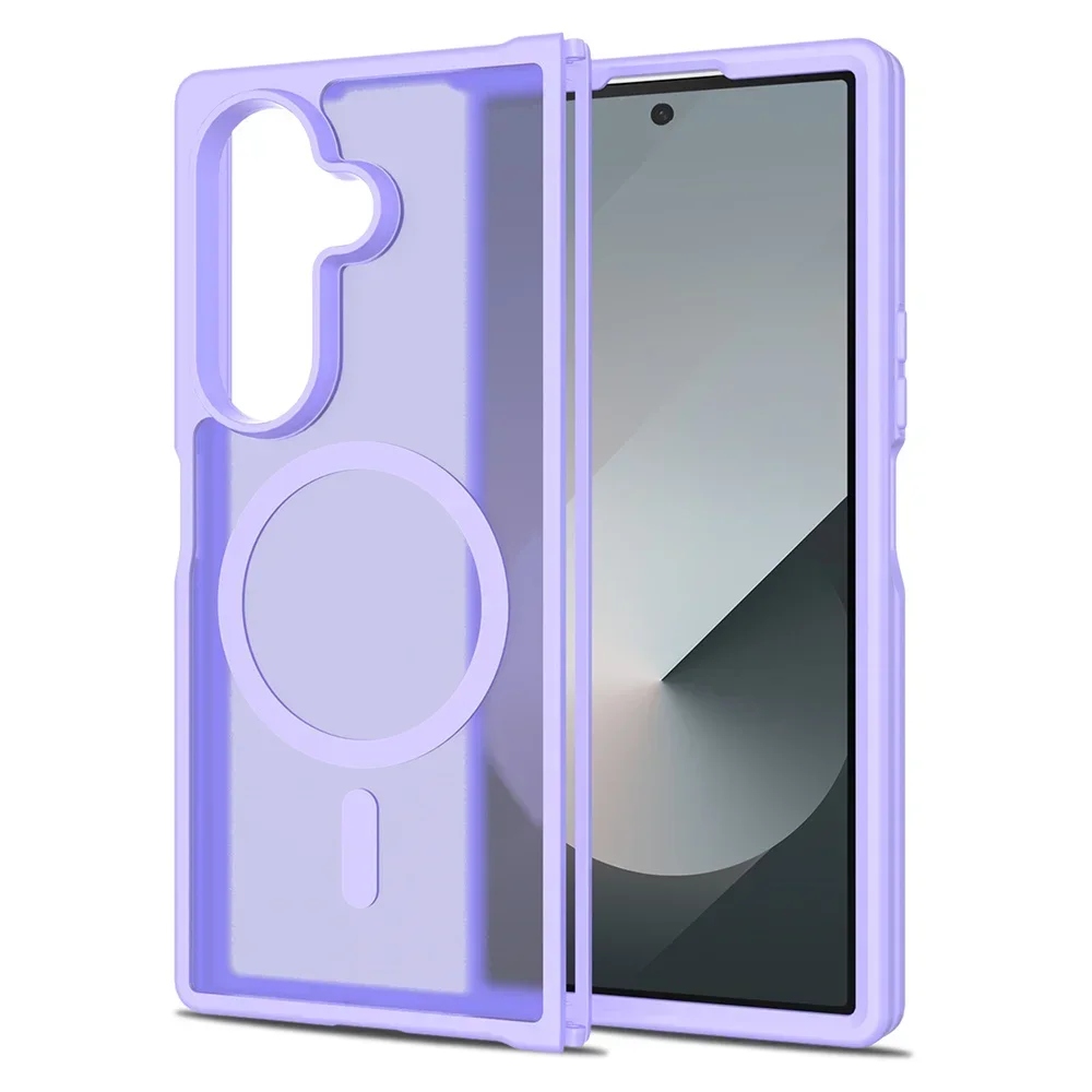 (roxo, Galaxy Z Fold7) Capa Protetora Magnética Transparente Fosca, Com Acabamento Fosco, Compatível Com Carregamento Sem Fio Magsafe.