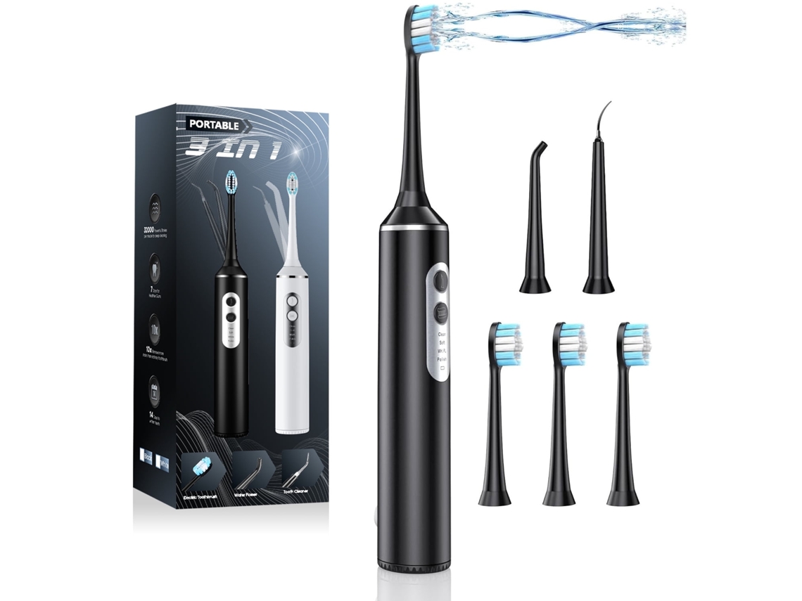 Irrigador Oral Com Escova De Dentes Elétrica, Kit De Cuidados Dentários Com 4 Modos, Irrigador Oral Portátil Para Viagens E Casa, Preto Slowmoose