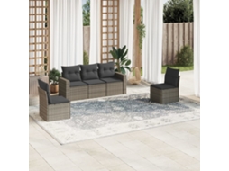 Vidaxl 5 Pcs Conjunto Sofás De Jardim C/ Almofadões Vime Pe Cinzento