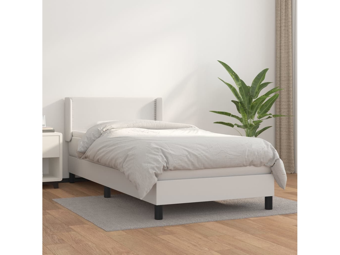 Vidaxl Cama Com Molas/colchão 100x200 Cm Couro Artificial Branco