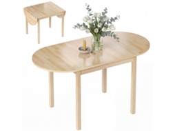 Mesa de Jantar em Madeira Dobrável para 6 Pessoas com Design de Aba Rebatível 140x70x75cm, cor Natural BTFORUS