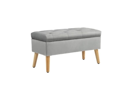 Banc Homcom Com Espaço De Armazenamento, Banco Estofado Com Capa, Madeira De Borracha 102 X 35 X 43 Cm Cinza Muvoe