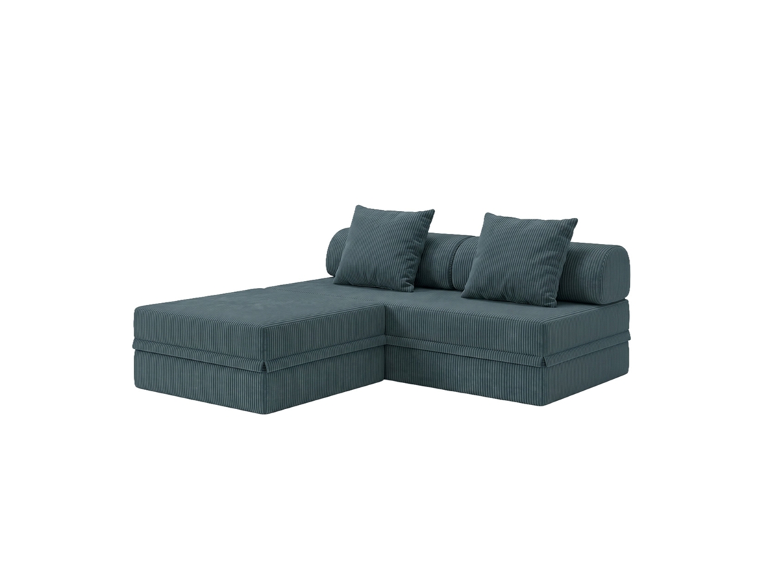 Sofá Modular 3 Lugares + Puff  Convertível  Veludo Regular Azul Escuro