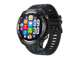 Pulseira inteligente (preta camuflada) com pulseira de tecido colorido de 3,7 cm (1,45 polegadas), compatível com chamadas Bluetooth e monitoramento de saúde.
