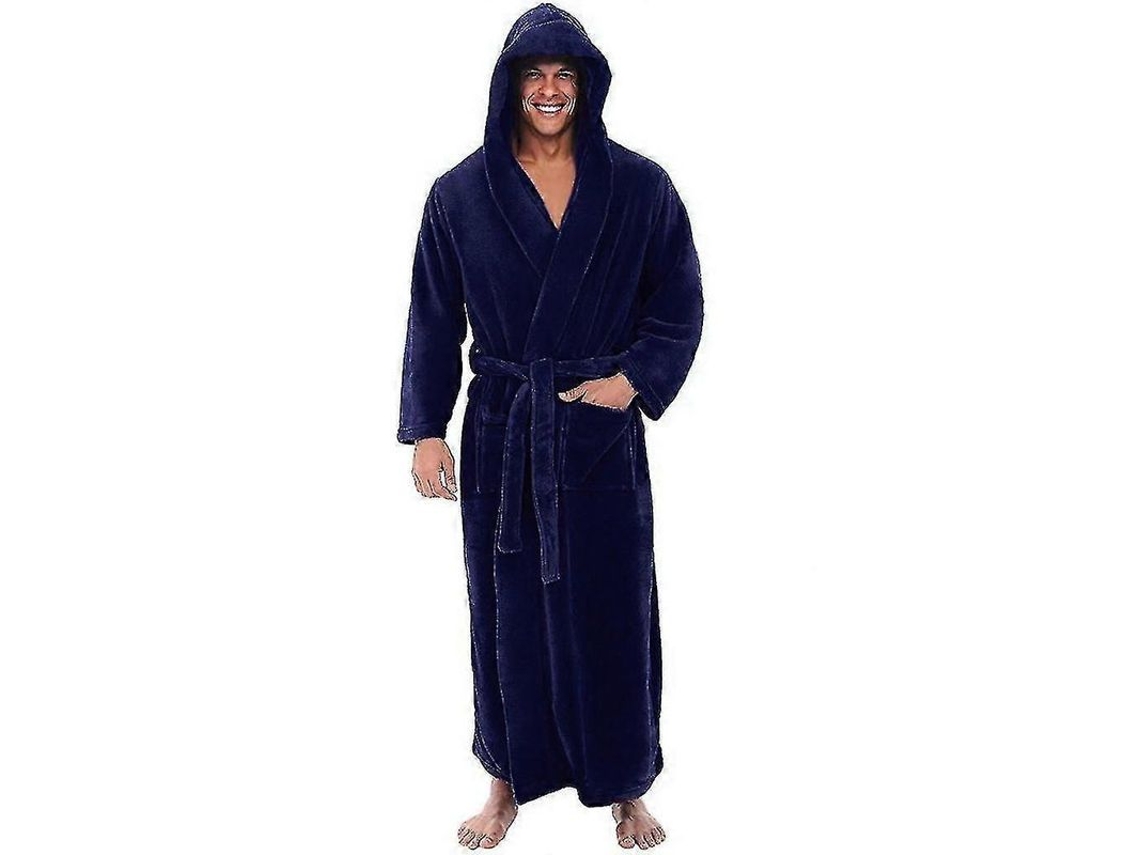 Bata de Banho para Homem, Terry Fleece Plush Longa com Capuz 4xl Azul Marinho S MARCA