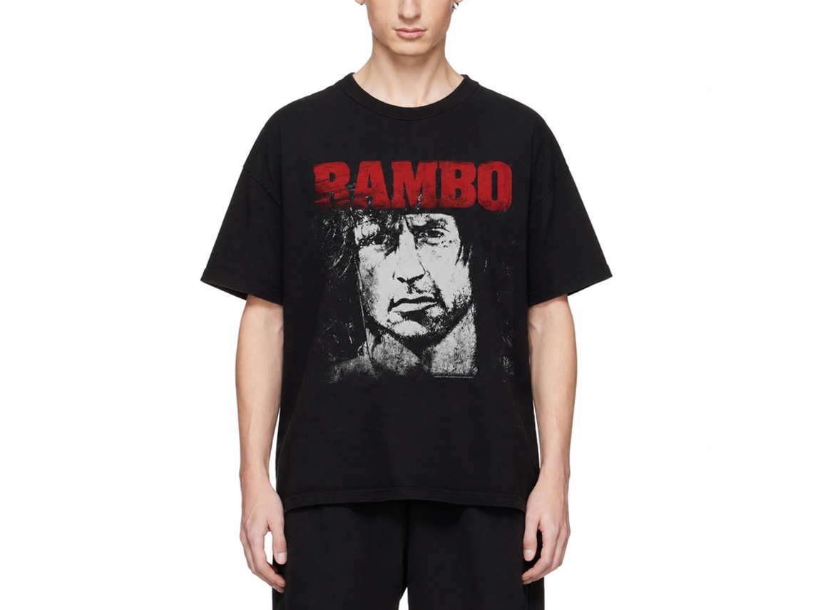 Rockinstone Rambo Movie Red And White Black Adult T-shirt Size:m
