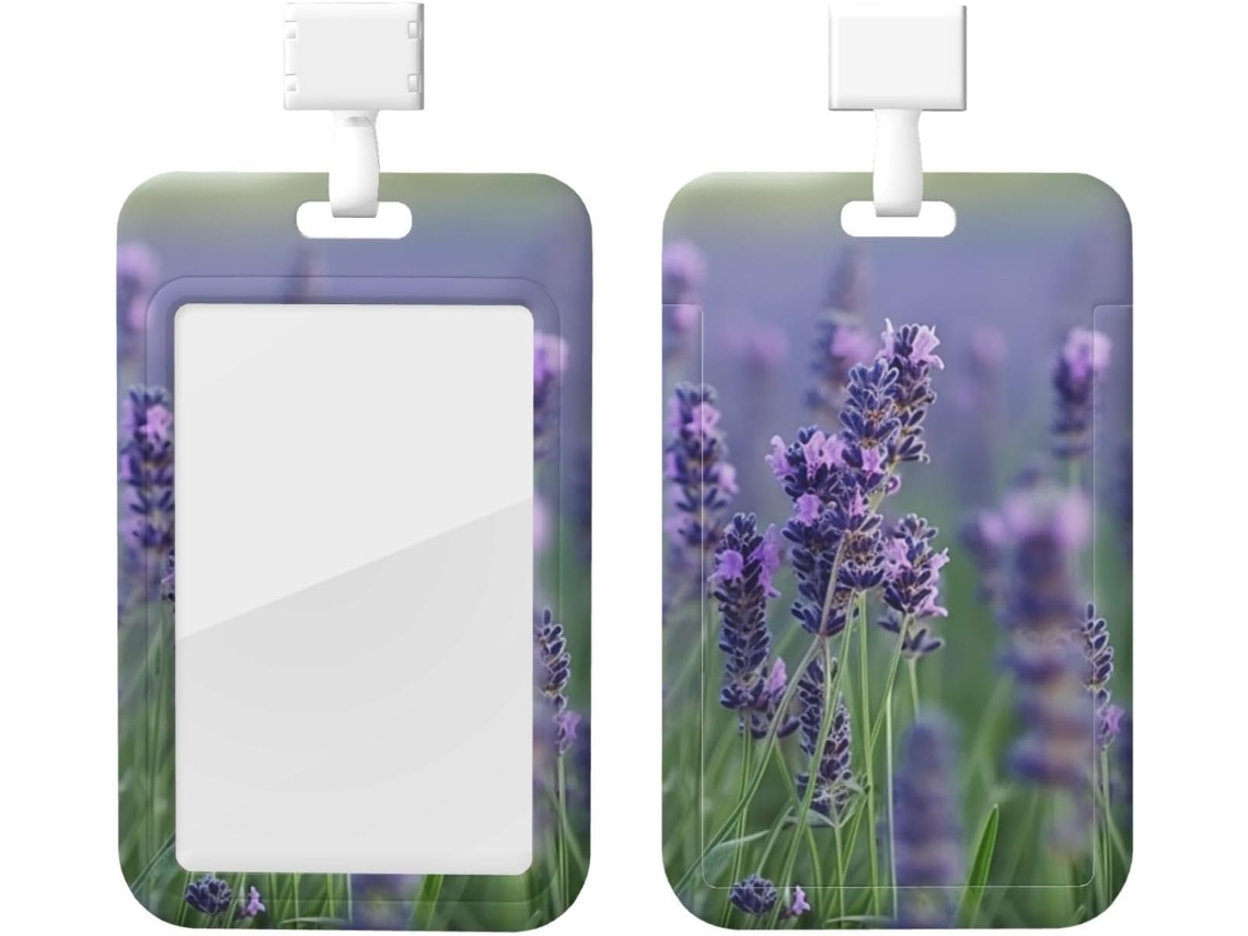 Porta Crachá Com Estampa Floral Roxa E Cordão, Capa Plástica Impermeável Crachás, Estojo Protetor Enfermeiros