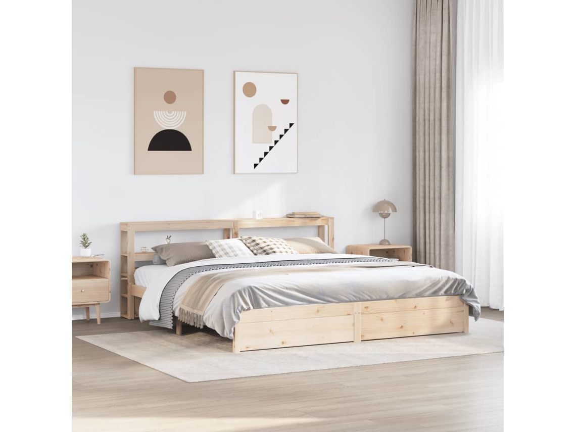 Estrutura De Cama Com Cabeceira 180x200 Cm Pinho Maciço