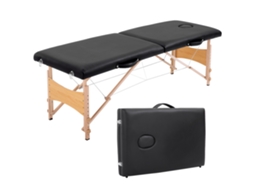 Mesa de massagem dobrável, 2 zonas, ajustável, portátil, madeira, 81cm, preto | S/MARCA