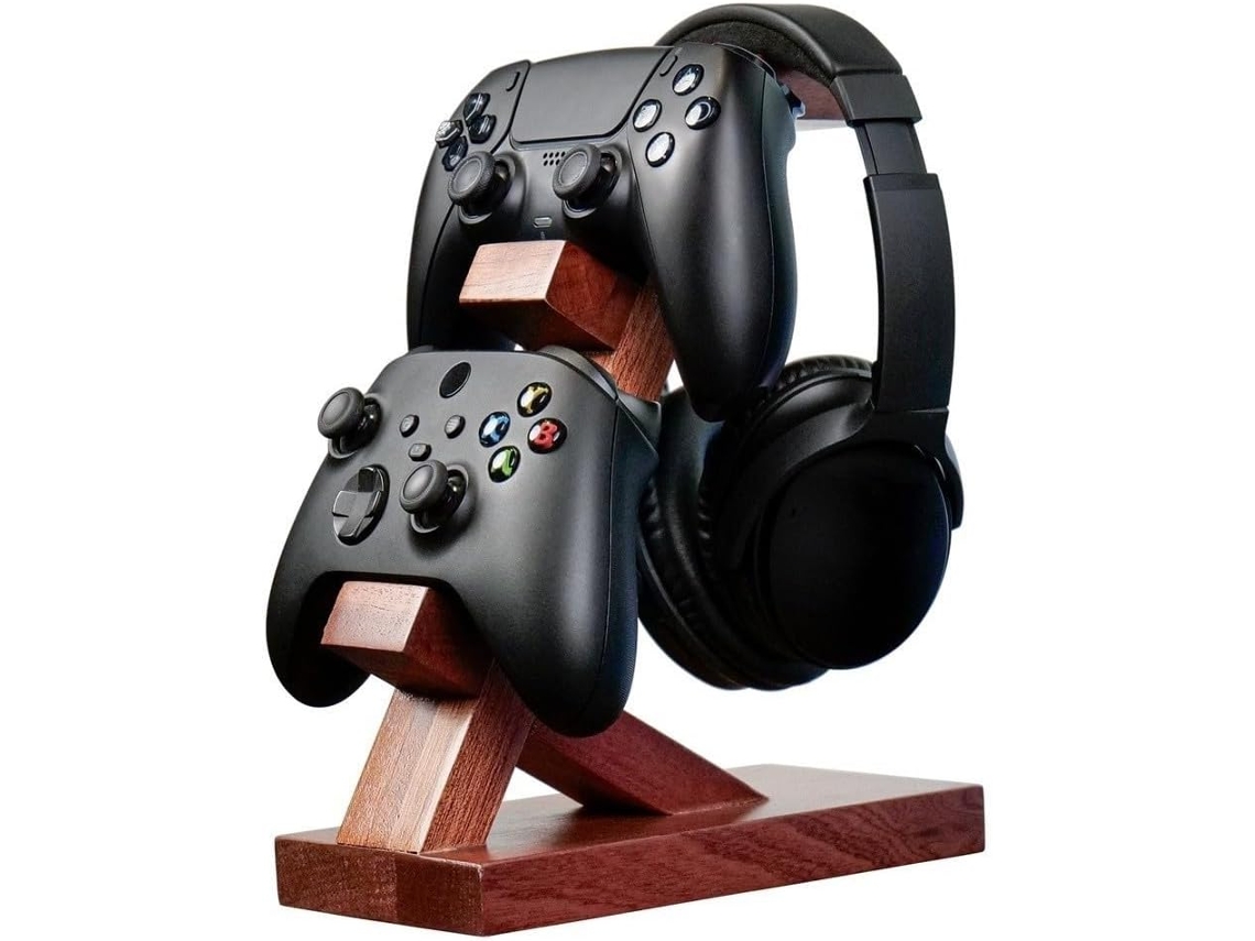 Support De Rangement En Bois Massif, Organiseur À Trois Niveaux Pour Manettes Xbox Et Casques, Support