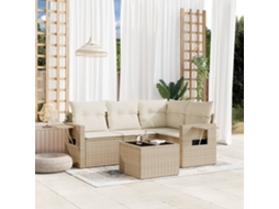 5 Pcs Conjunto De Sofás P/ Jardim Com Almofadões Vime Pe Bege Dkd Home Decor