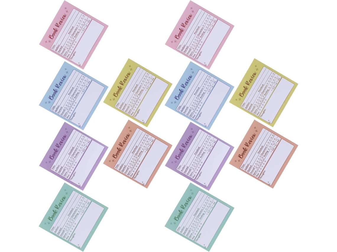 Bloco de notas adesivo para leitura com 12 unidades, papel e marcador de páginas.