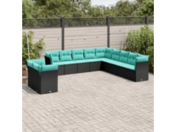 Vidaxl Conjunto De Sofá De Jardim Com 11 Peças E Almofadas Em Rattan Sintético Preto