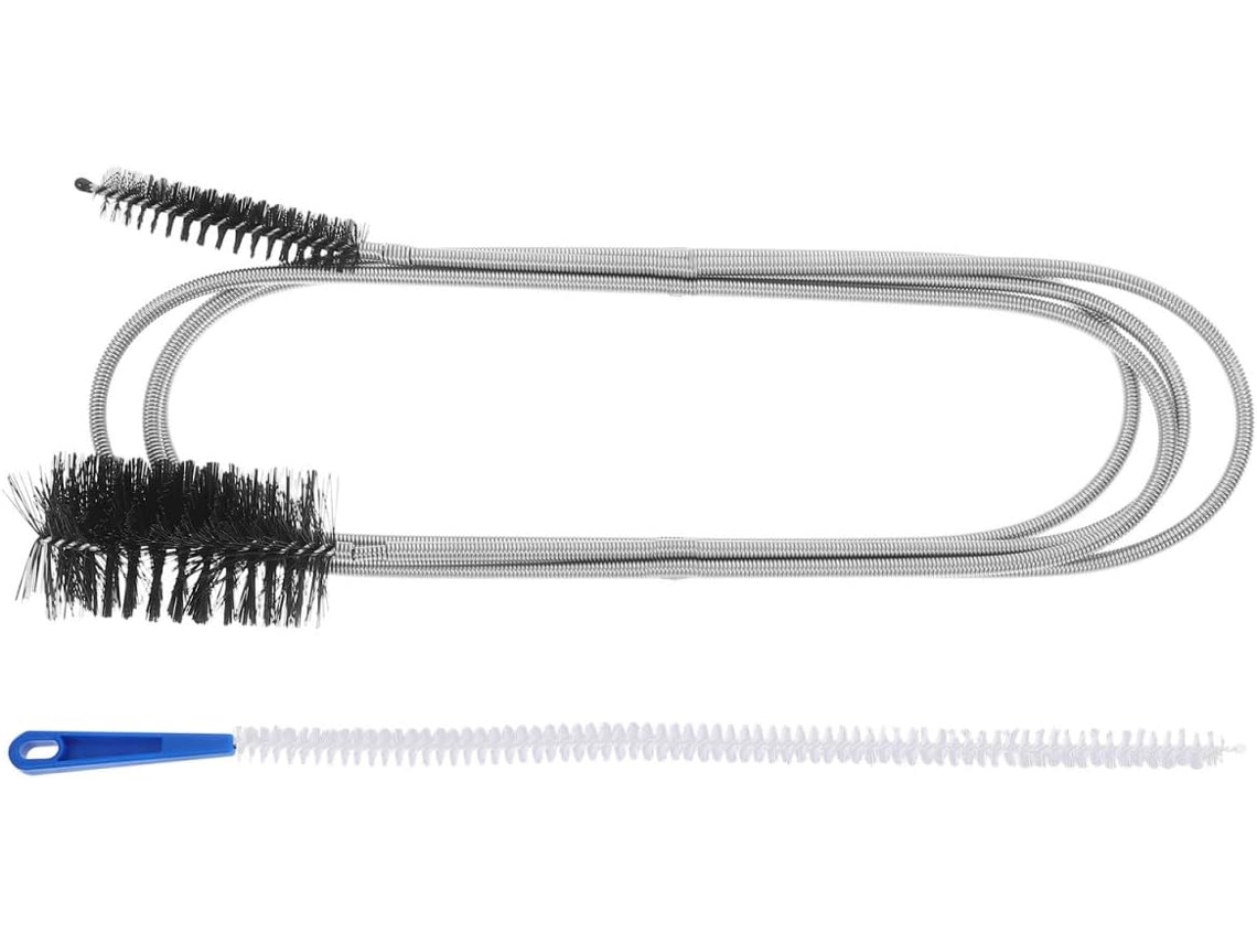 Conjunto De 2 Escovas Limpeza Tubos Com Cerdas Nylon E Aço Inoxidável, Ideais Para Remover Cabelos E Limpar Curvas Em
