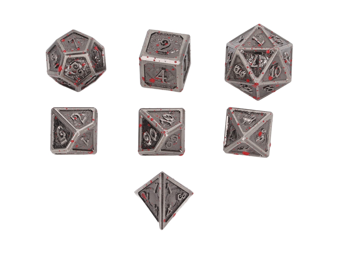 Ats conjunto de 7 Dados Metálicos Poliedros com Números Gravados para Jogos de Mesa, Pontos Vermelhos Eletrolizados