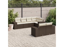 Vidaxl 7 Pcs Conjunto De Sofás Jardim C/ Almofadões Vime Pe Castanho