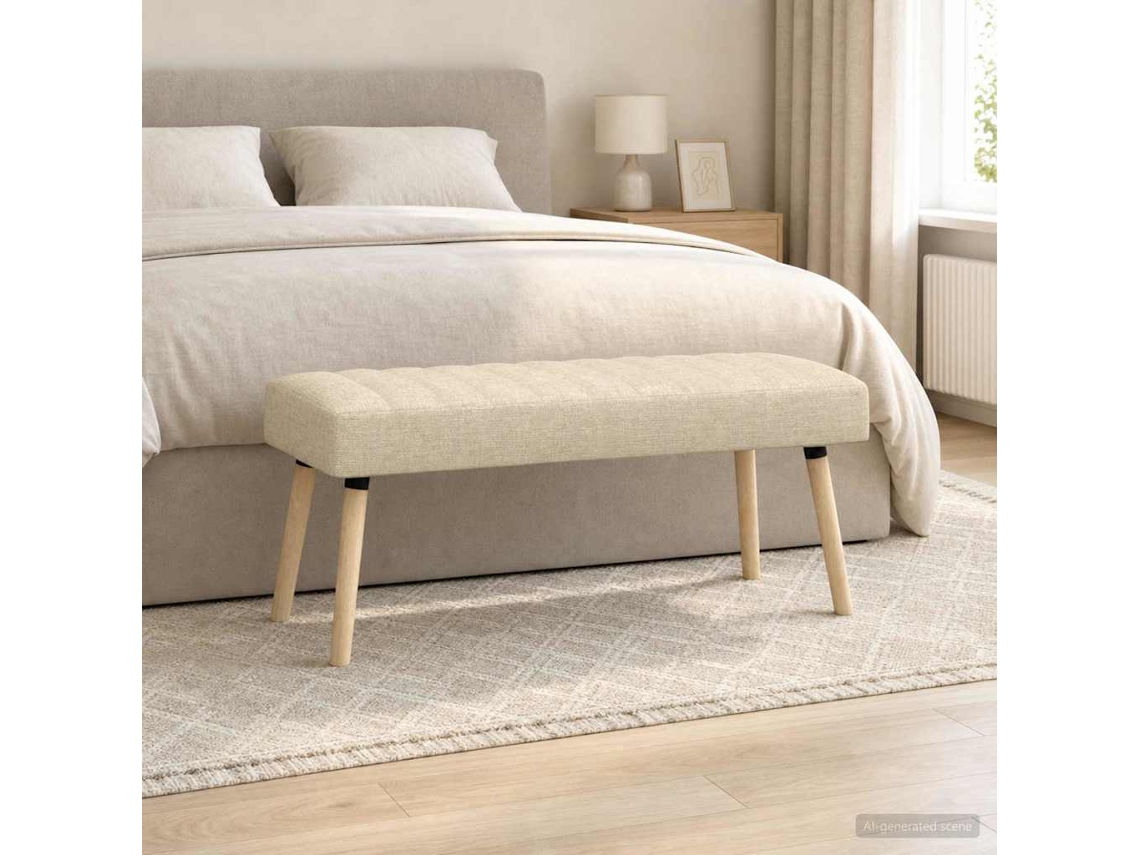 Vidaxl Banco Com Tufting Em Canal Creme 110 X 40 X 46 Cm Tecido