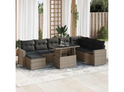 Vidaxl 9 Pcs Conjunto Sofás P/ Jardim Com Almofadões Vime Pe Cinzento