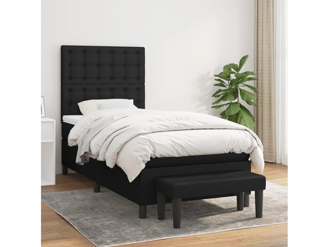 Cama Com Molas/colchão 90x200 Cm Tecido Preto
