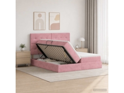 Vidaxl Cama Com Armazenamento Com Cabeceira Rosa 200 X 200 Cm Veludo