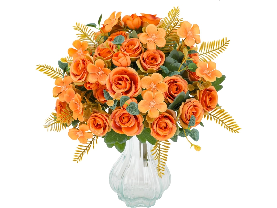4 Buquês de Flores Artificiais Outono em Tons Laranja Queimado, com Rosas Falsas, para Decoração de Mesas Casamento e Festas BRILVIBERA