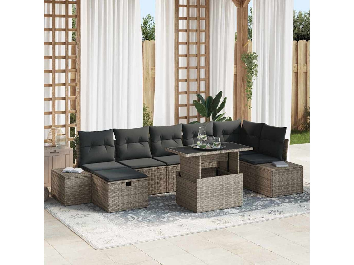 Vidaxl Conjunto De Sofá De Jardim 8 Unid. Cinzeto Vime Pe