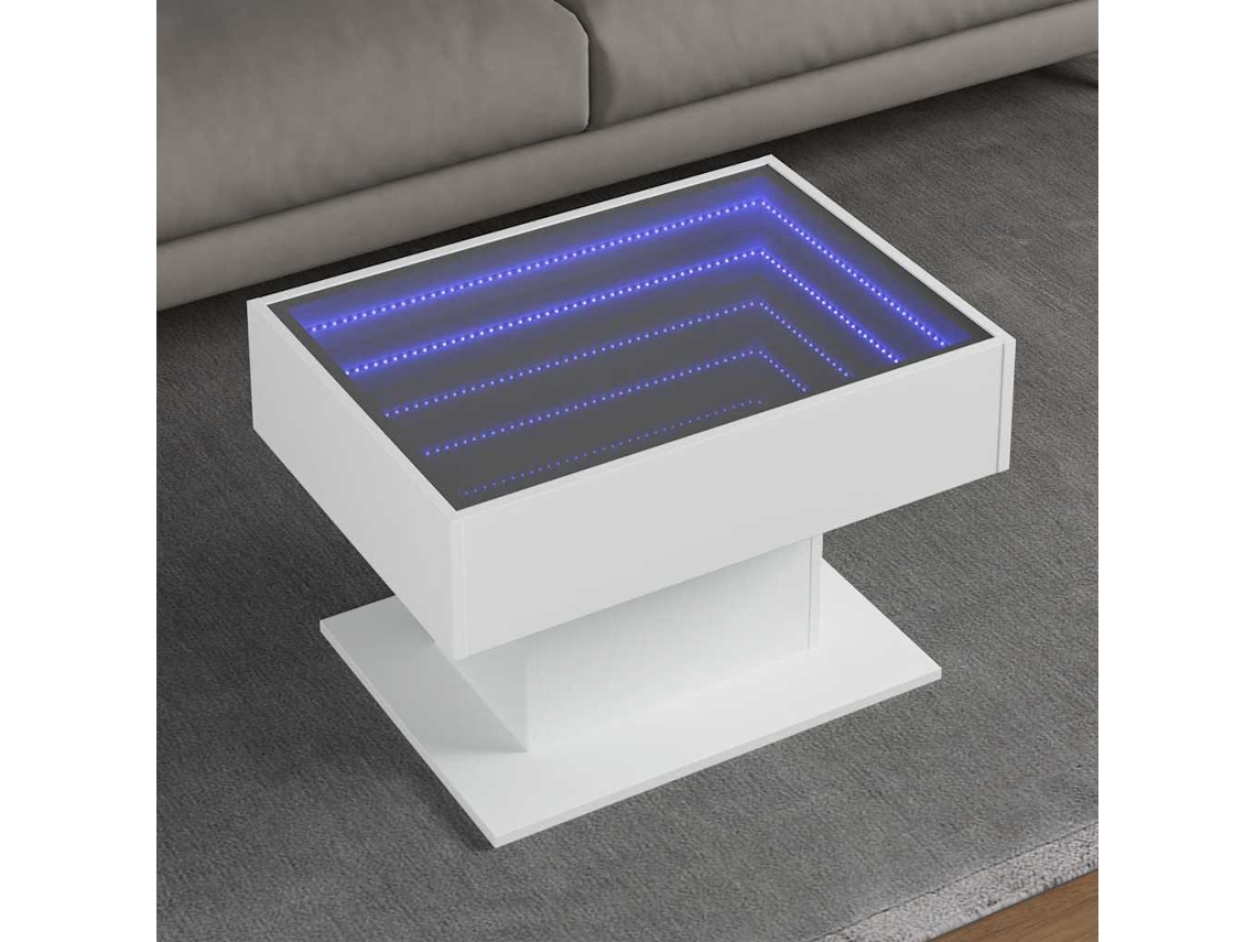 Vidaxl Mesa De Centro C/ Leds 70x50x45 Cm Derivados De Madeira Branco