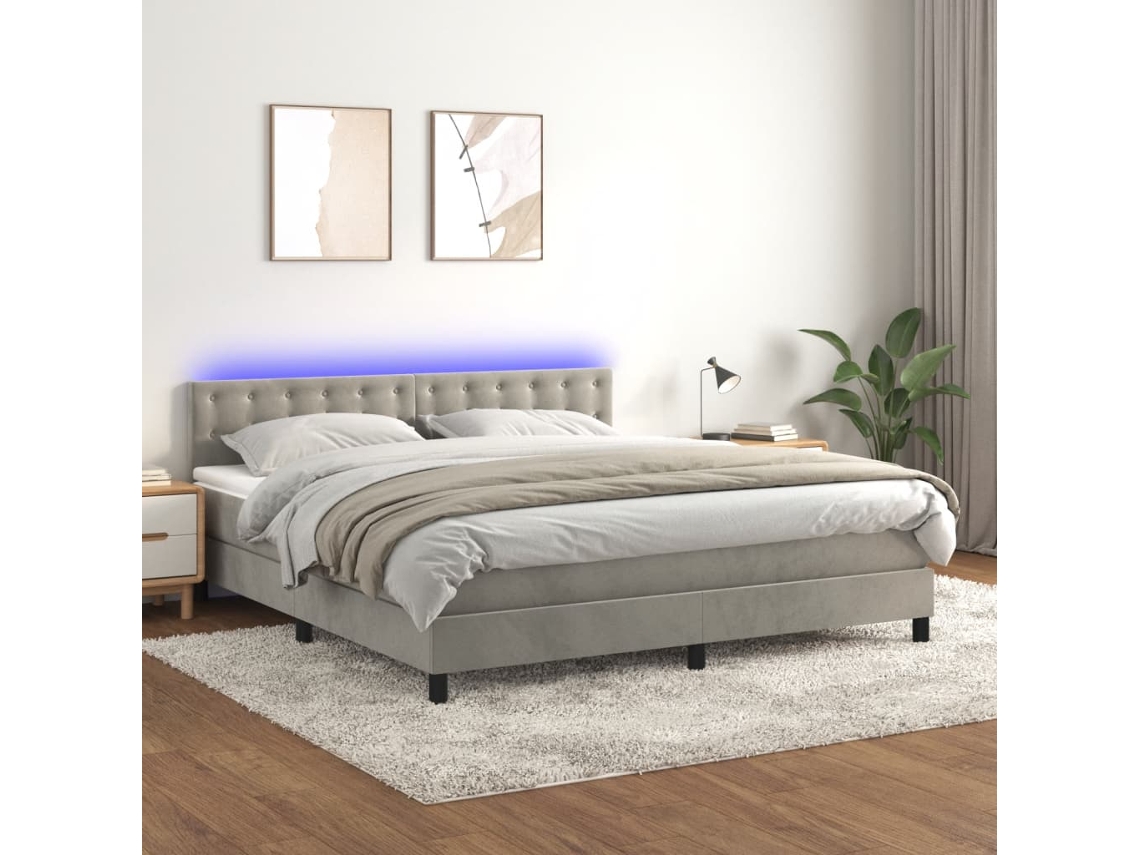 Vidaxl Cama Box Spring C/ Colchão/led 180x200 Cm Veludo Cinzento-claro