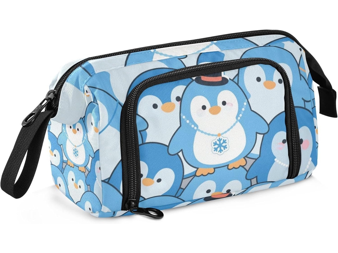 Estojo Grande com Compartimento para Lápis, Ideal Meninos Design Fofo de Pinguim Azul 24 X 9,5 15 Cm