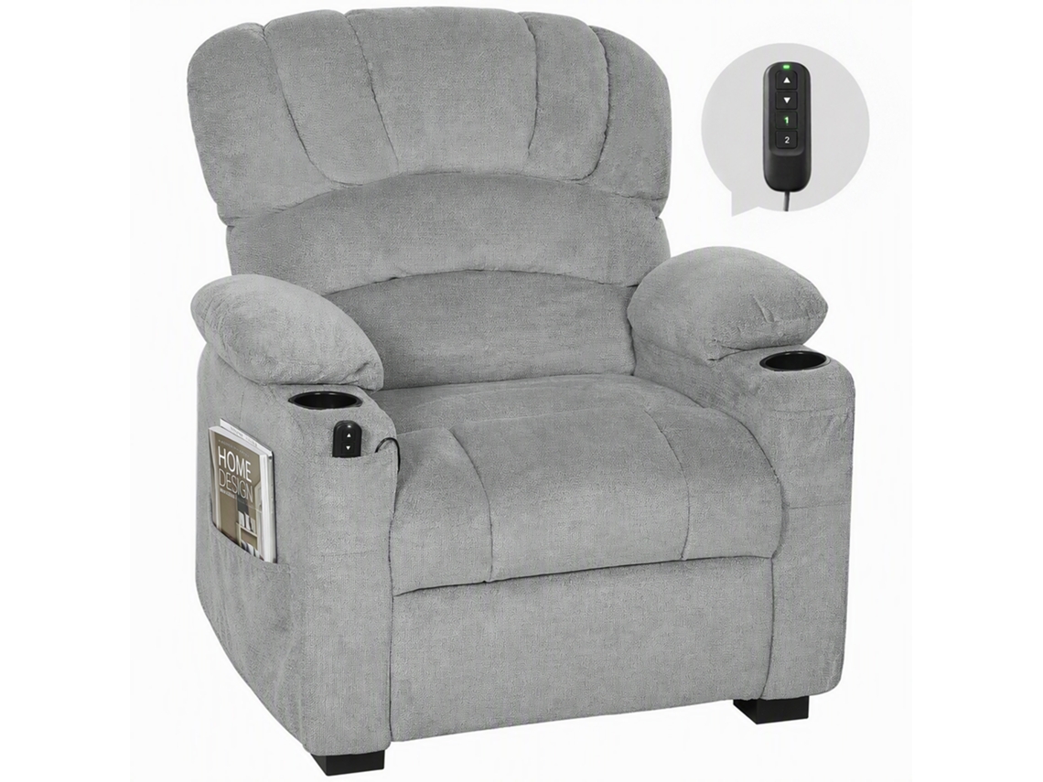 Electric Reclining Armchair, Silent, With Memory Function, Footrest, Remote Control, Side Pocket, Grey