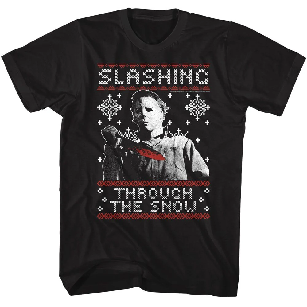 Rockinstone Halloween Movie Slashing Thru The Snow Black Adult T-shirt Size:xl