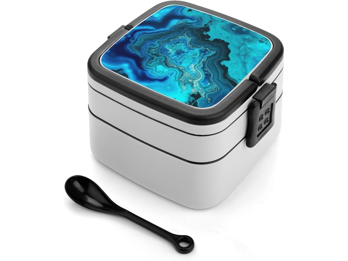 Marmita Bento De Camada Dupla Em Azul Turquesa Vibrante, Design Minimalista Moderno, Empilhável, À Prova De Vazamentos