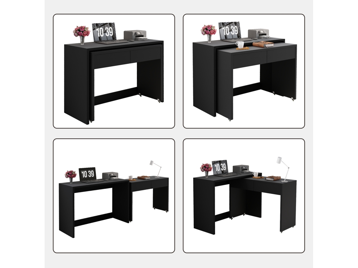 Mesa 2 em 1 com prateleiras e cômoda, madeira PAPRIKA