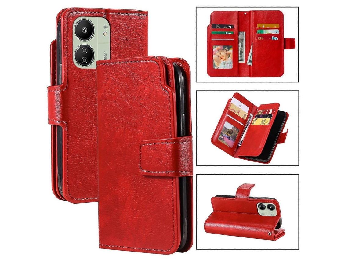 Capa De Celular Dobrável Em Três Partes Com 9 Compartimentos Para Cartões, Em Couro, Para Xiaomi Poco C65 Global / M6