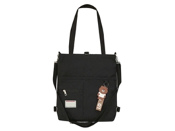 Bolsa de Ombro de Lona para Mulheres Meninas Estudantes Estilo Japonês Casual com Pingente de Urso Preta