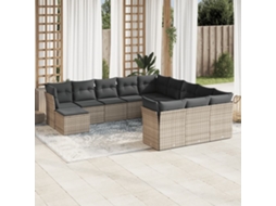 12 Pcs Conjunto De Sofá Jardim C/ Almofadões Vime Pe Cinza Dkd Home Decor