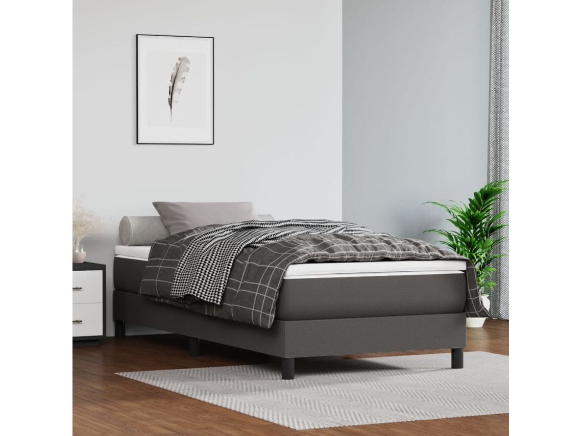Cama Com Molas/colchão 90x200 Cm Couro Artificial Cinzento