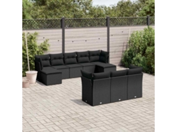 Vidaxl 10 Pcs Conjunto Sofás De Jardim C/ Almofadões Vime Pe Preto
