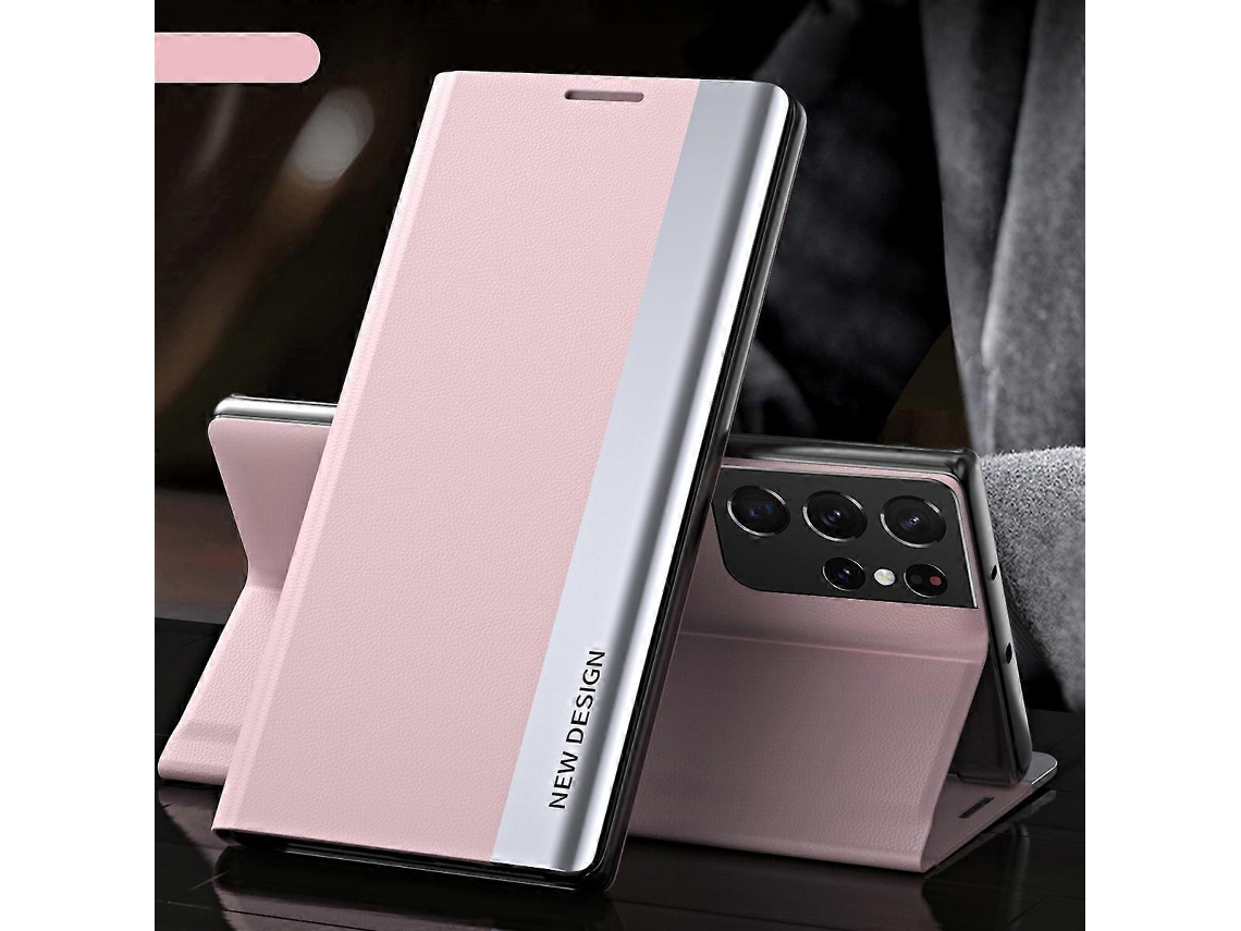 Capa De Couro Com Adsorção Lateral Eletroplaqueada Para Samsung Galaxy S23 Ultra 5g