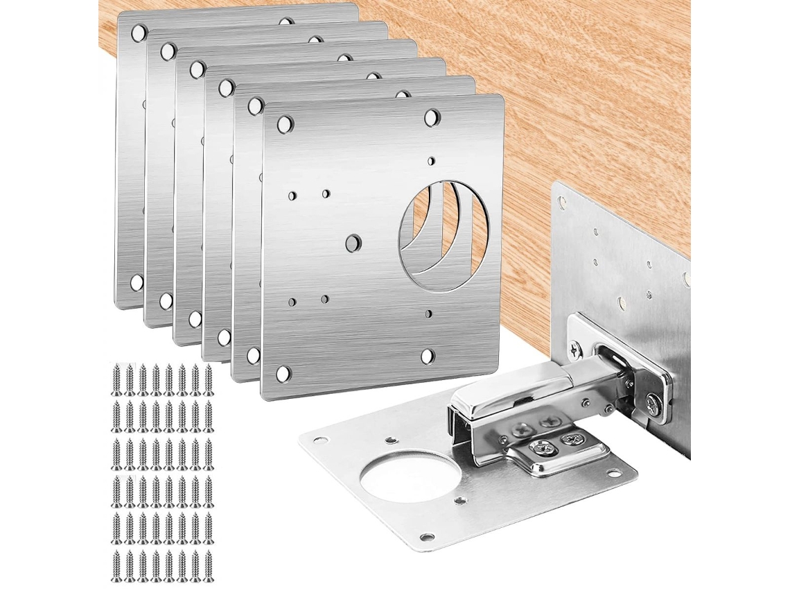 6-piece Stainless Steel Cabinet Hinge Repair Plate, Screw-fixed Reinforcement Bracket, Suitable For Kitchen Furniture.