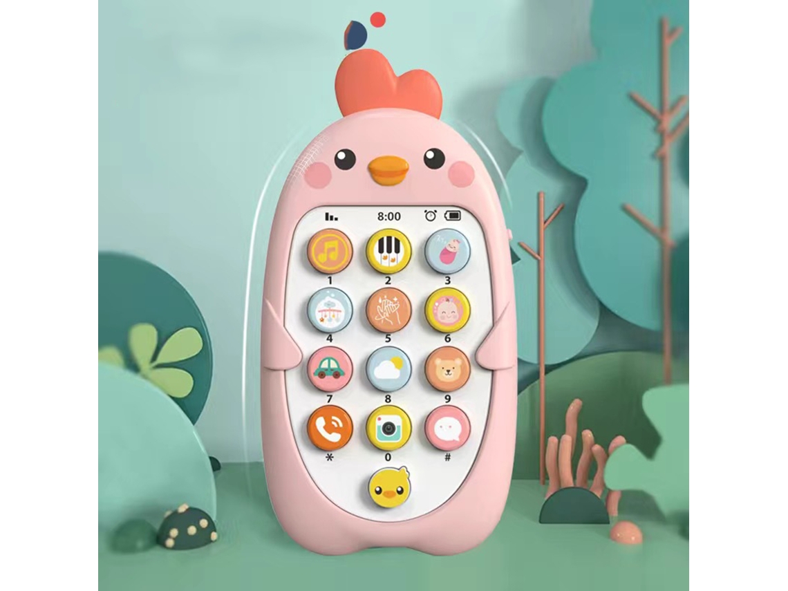 Telefone de brinquedo educativo para bebês, com música e simulação, para crianças de 1 a 3 anos, rosa.