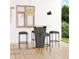 Vidaxl 5 Pcs Conjunto De Bar P/ Jardim C/ Almofadões Vime Pe Cinzento