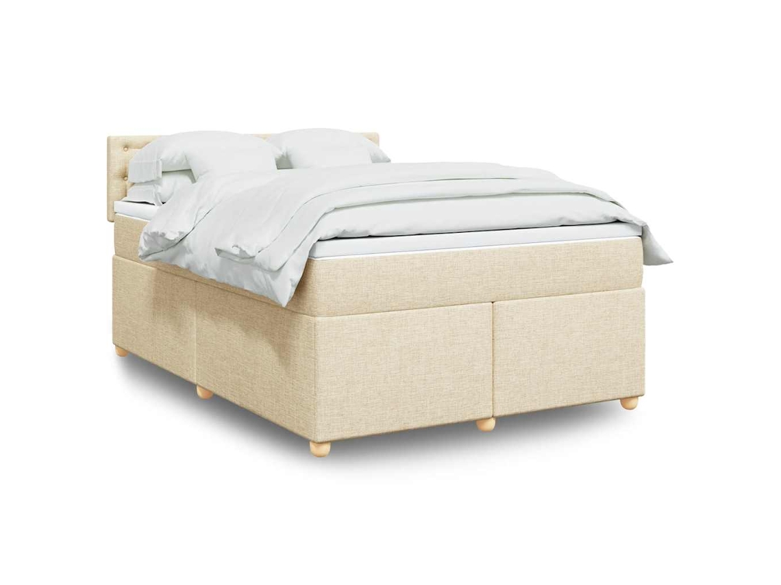 Vidaxl Cama Com Molas/colchão 140x190 Cm Tecido Cor Creme