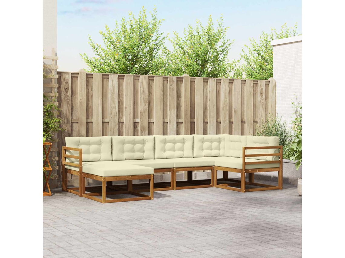 Vidaxl Conjunto De Sofás Para Exterior 6 Pcs Natural E Creme